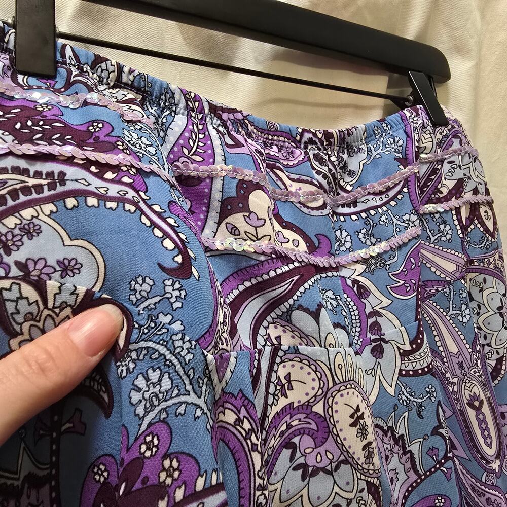 Y2K Limited Too blue purple paisley mini skirt sequin asymmetrical hem size 16.5 - Picture 5 of 13